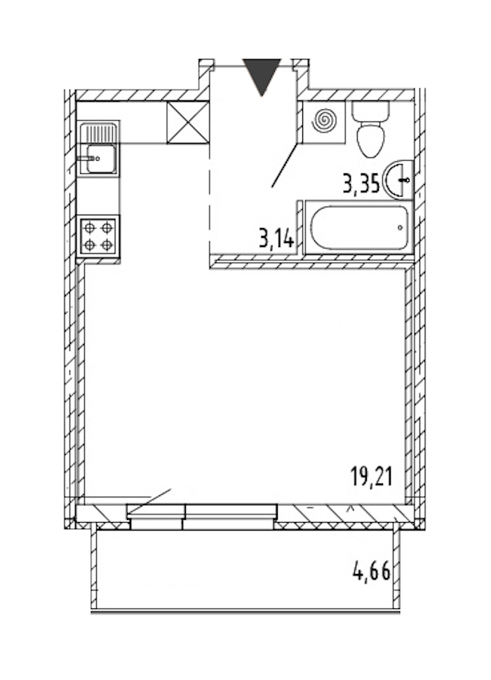 Квартира студия 25.7 м², 20/21 эт., ЖК «Новые горизонты 2»